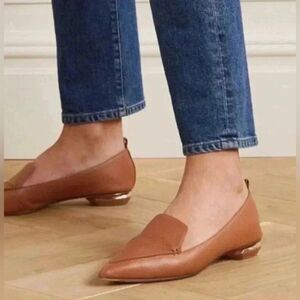 Nicholas Kirkwood brown pebbled Leather Point-Toe Flats 37